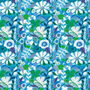 small abstract painterly flowers blue and aqua greens