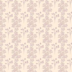 hand  painted floral stripe in plum lilac on a peach background. 