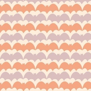 Large hand painted apricot orange and lilac violet bat stripes on a vanilla cream background