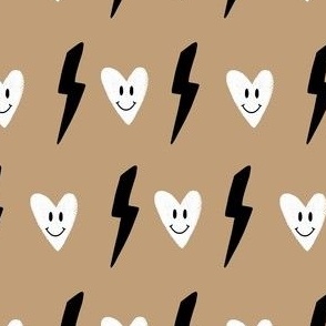 Electric Hearts in tan, black and white