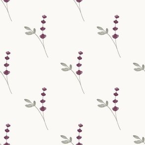 Watercolor Lavender Floral on Creamy White Wallpaper