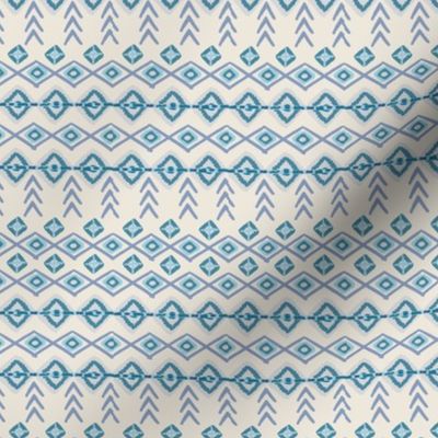 Geometric Abstract Fairisle Knit Pattern in Cream, Turquoise & Blue