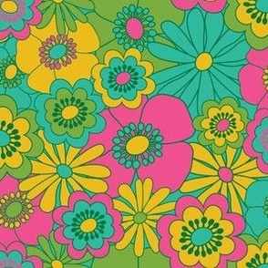 Avant Garden - Garden Party - Big Bright Floral - Tropical Pink + Green + Yellow - SMALL