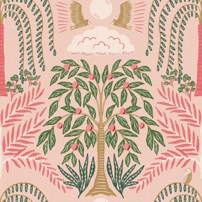 large - Orchard owl - pinks and greens