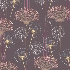 Harvest Dandy | Pink, white and soft yellow dandelion in a fairytale plum sky