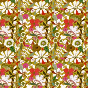 abstract painterly flowers olive green and pink greens copy