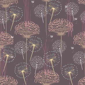 Large Scale | Harvest Dandy | Pink, white and soft yellow dandelion in a fairytale plum sky