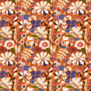 abstract painterly flowers fall rust orange and blue