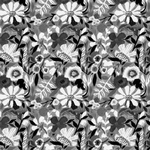 small abstract painterly flowers grey black monotones