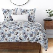 Naturalist Line drawn gray tones hand drawn Photoreal blue tones floral