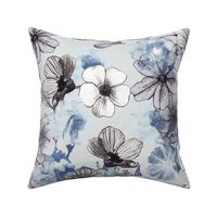 Naturalist Line drawn gray tones hand drawn Photoreal blue tones floral