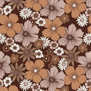 70s Vibe Naive Brown Sunbaked Flower Surface