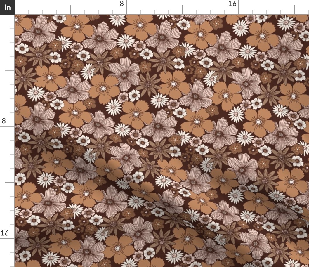 70s Vibe Naive Brown Sunbaked Flower Surface