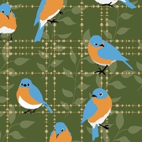 Eastern Bluebirds on Plaid Made of Bluebird Song 12”