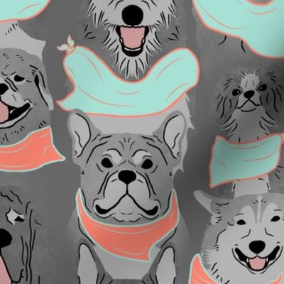 Large Dog pride in solid mint coral bandanas