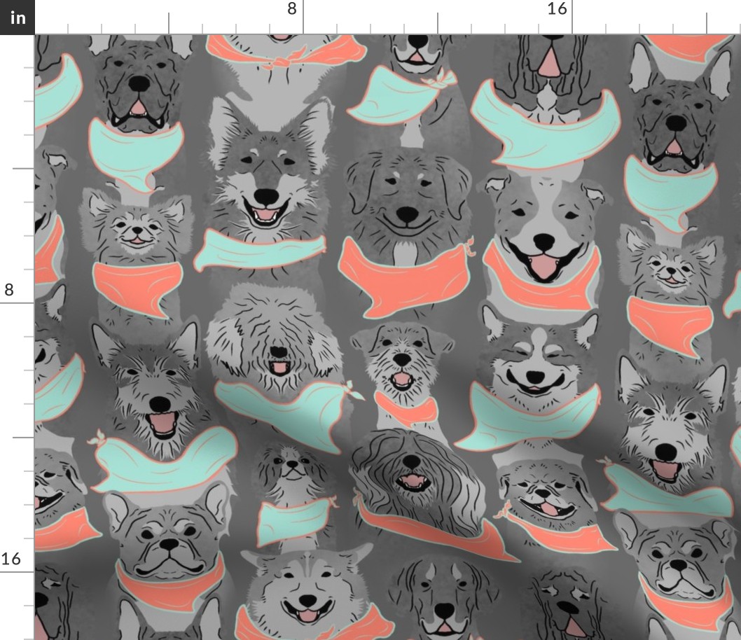 Large Dog pride in solid mint coral bandanas