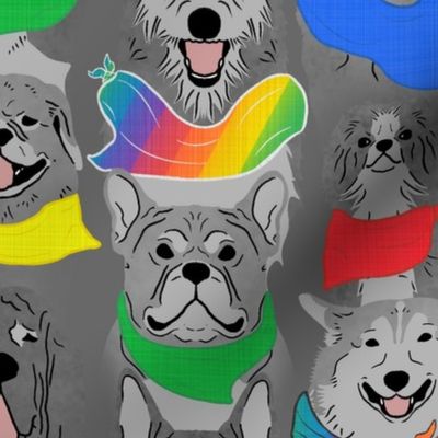Large Dog pride in solid rainbow bandanas