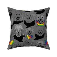 Large Dog pride in rainbow accented bandanas