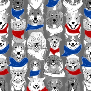 Large Dog pride in red white blue bandanas