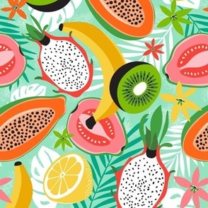 Tasty Tropics - Hand Drawn Summer Tropical Fruits Aqua Regular
