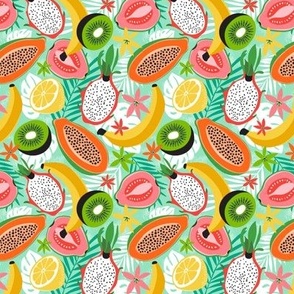 Tasty Tropics - Hand Drawn  Summer Tropical Fruits Aqua Small