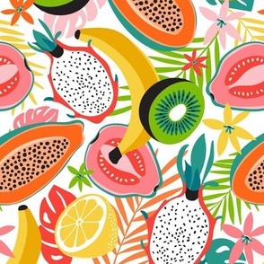 Tasty Tropics - Hand Drawn  Summer Tropical Fruits White Regular