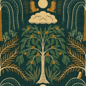 medium - Orchard Owl - green and gold