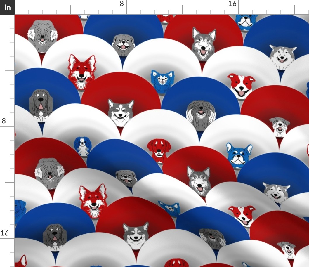 Dog pride in red white blue stripe cones