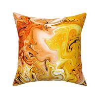 Perfectly harmonious marbled non directional swirls in white, pale pink, salmon pink, jonquil yellow, deep red and, black large 24”