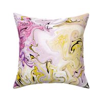 Perfectly harmonious marbled non directional swirls in white, grey, pale pink, jonquil yellow, purple, black  and cerise large 24” repeat