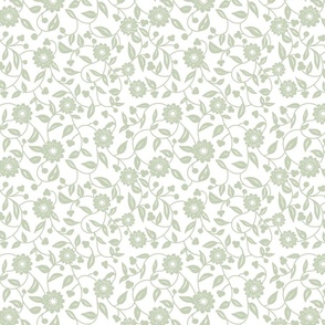 pastel sage green flowers on a white background - small scale