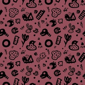 Dinosaurs, Monsters, Skulls, meteors, and bunnies -  Black and pink