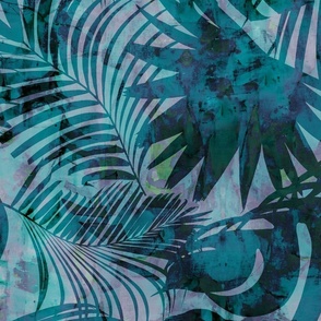 Tropical Palm Leaf Mixed Media Pattern Teal Blue