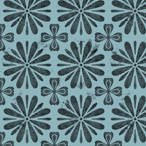 Geometric Watercolor flowers  in teal