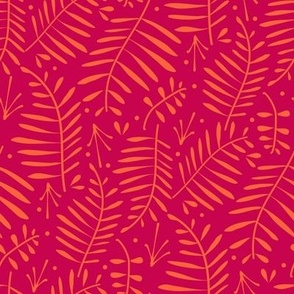 Modern Palm Leaves (M) Fronds Ferns Hot Pink/Red and Orange 