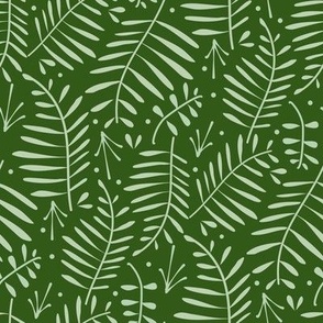 Modern Palm Leaves (M) Fronds Ferns Dark Green 