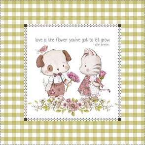 18” Best Friend Pup + Kitty Pillow Front with dotted cutting lines, Playful Pals Bedding, Pillow F / green gingham