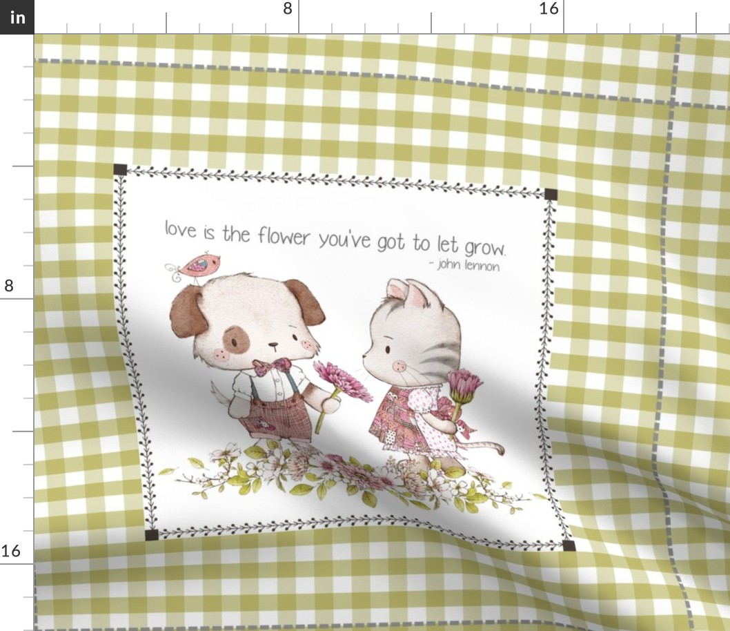 18” Best Friend Pup + Kitty Pillow Front with dotted cutting lines, Playful Pals Bedding, Pillow F / green gingham