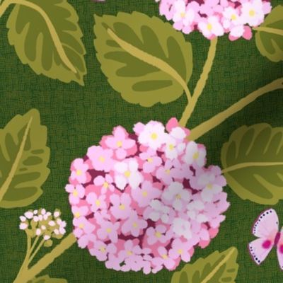 Pink Climbing Hydrangeas on Deep Green - 18”