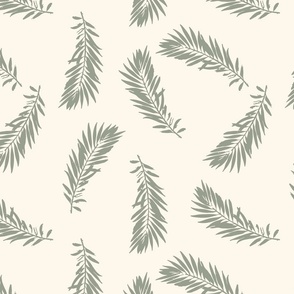 Enchanted Forest Haven | Elegant Olive green leaves on a heavenly creamy background