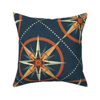 Nautical Compass Pattern with  wind rose on intricately patterned background - medium scale