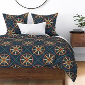 Nautical Compass Pattern with  wind rose on intricately patterned background - medium scale