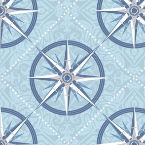 Nautical Compass Pattern with  wind rose on intricately patterned background - medium scale