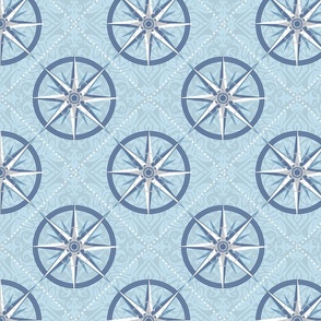 Nautical Compass Pattern with  wind rose on intricately patterned background - small scale