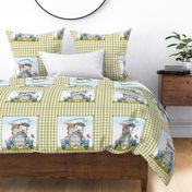 18” Vintage Cats in Car Pillow Front with dotted cutting lines, Playful Pals Bedding, Pillow C / blue sky, green gingham
