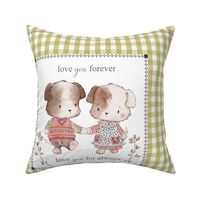18” Best Friend Pups Pillow Front with dotted cutting lines, Playful Pals Bedding, Pillow E / green gingham