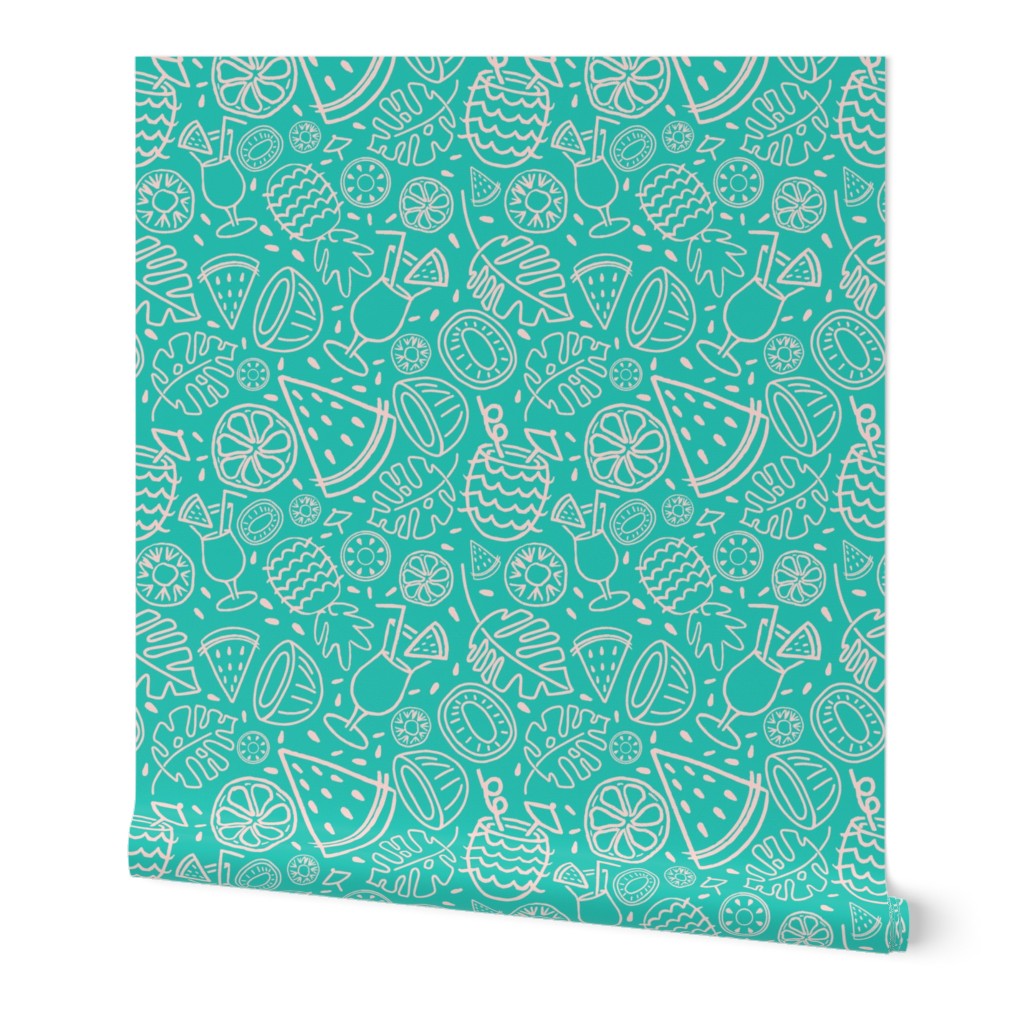 Tropical Tiki 90s Vibes Pool Party - Bright Teal