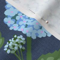 Blue Climbing Hydrangeas on Navy with Butterfly - 18”