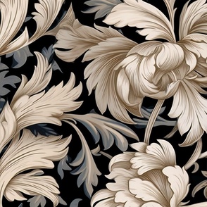 Fleur - Cream/Taupe on Black Wallpaper 