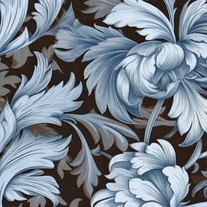 Fleur - Blue/Gray on Black Wallpaper 